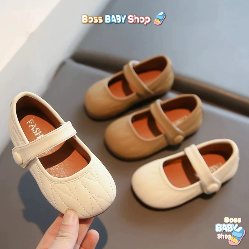 Giày bé gái 1-6 tuổi giày búp bê bé gái quai dán mềm mại thêu quả trám chống Trơn trượt (9015)