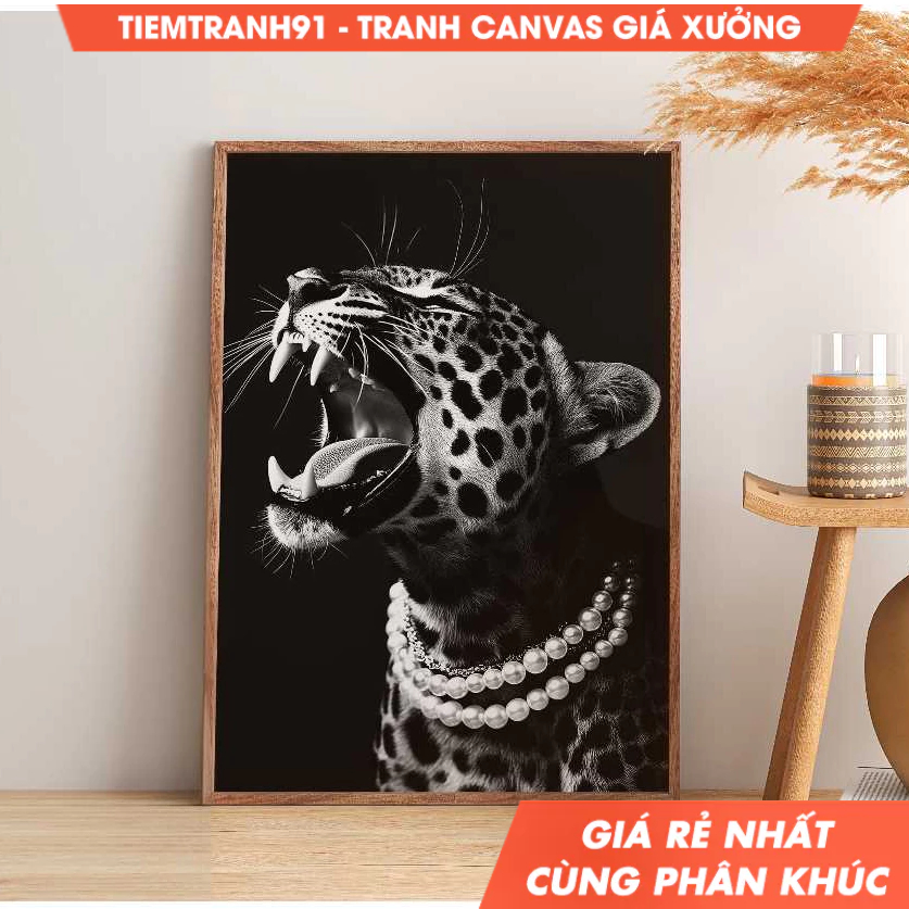 Tranh treo tường, Luxury Leopard with Pearl Elegant Big Cat Wall Luxury Artwork Fashionable Art, tặn