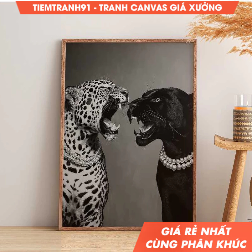 Tranh treo tường, Luxury Leopard and Panther Elegant Big Cat Wall Luxury Artwork Fashionable Jungle 
