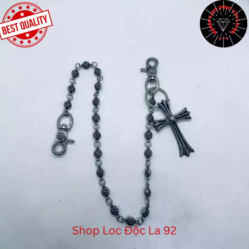 Chain quần, xích quần Chrome Heart Cross bạc fullbox.