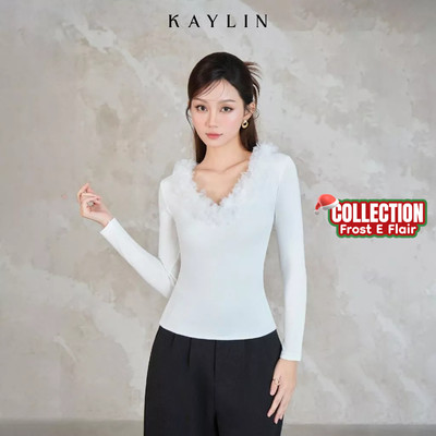 Áo kiểu KAYLIN cổ phối hoa dài tay chất vải thun lụa cotton 2 lớp co giãn phong cách cá tính BST Tháng 12.2025 - A120T12