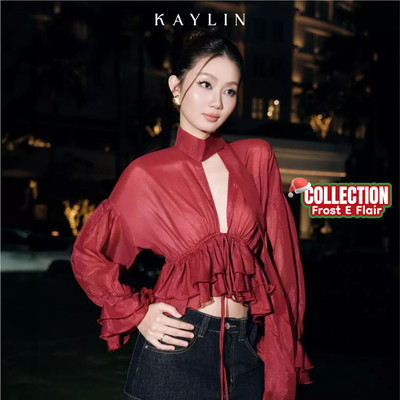 Áo kiểu KAYLIN tơ bèo tầng cổ choàng chất vải tơ ánh kim phong cách sang trọng BST Tháng 12.2025 - A111T12
