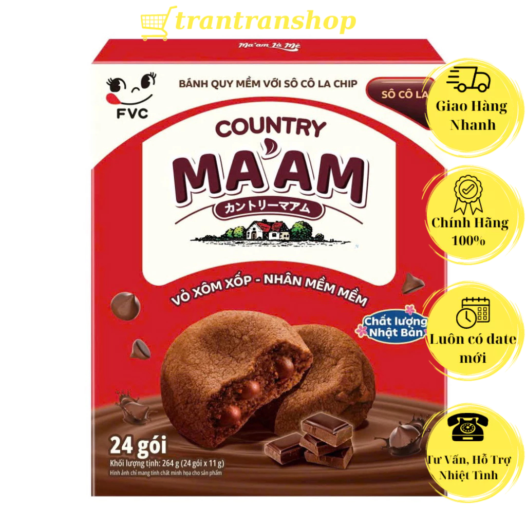 [mẫu mới] Bánh Quy Mềm Sôcôla Chip Country Ma'am hương sôcôla hộp 24 gói