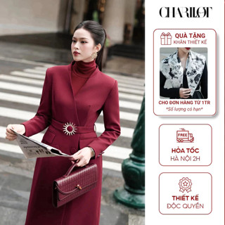   Tặng Belt  Áo Dạ Măng Tô Nữ Màu Đỏ Rượu Vang Cao Cấp Charllot Áo Mangto Sang Trọng Quý Phái 