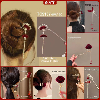  GOTI Trâm Cài Tóc Tết Hình Hoa Đỏ Kiểu Trâm Búi Tóc Phong Cách Hán Phục Cổ Điển Cho Nữ TC517 