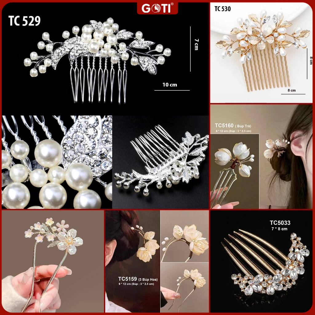 GOTI Quà Tặng Cho Nữ Trâm Cài Kiểu Lược Cài Tóc Cô Dâu Đính Hoa Thanh Lịch Phong Cách Cổ Điển TC530