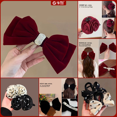 GOTI Kẹp Tóc Nơ Lưới Cỡ Lớn Màu Đỏ NOEL , Tết  Phong Cách Công Chúa Cho Nữ KC6019