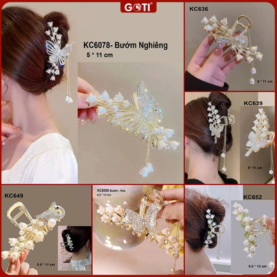 GOTI - Kẹp Càng Cua Lớn Hình Hoa Trắng Lá Xanh Đính Hạt Xinh Xắn Quà Tặng Nữ  KC609