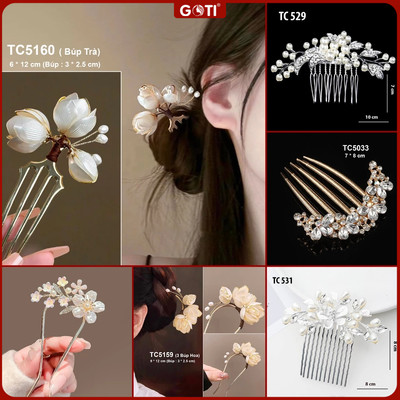 GOTI Trâm Cài Tóc Kiểu Lược Cài Tóc Hoa Mộc Lan, Hoa Mai Tết, Đính Hoa Thanh Lịch Cổ Điển KT20