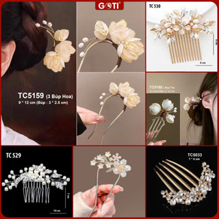 GOTI Trâm Cài Tóc Phong Cách Cổ Trang Kiểu Lược Cài Tóc Cô Dâu Đính Hoa Thanh Lịch Cổ Điển TC5097