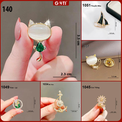 GOTI - Ghim Cài Áo Hình Mèo  Đính Hạt Xanh Lá Kiểu Phụ Kiện Dành Cho Nữ Sang Trọng CA140