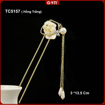 GOTI Trâm Cài Tóc Nữ Hình Hoa Hồng Phối Tua Rua Xinh Xắn - Tặng Quà 20/10 8/3 TC5157