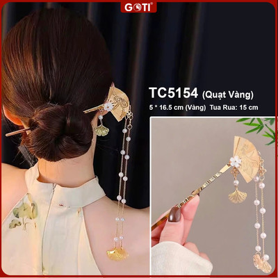 GOTI Trâm Cài Tóc Dành Cho Nữ Kiểu Trâm Cài Hình Quạt Vàng Phối Tua Rua Quà Tặng Nữ 8/3 20/10 TC5154
