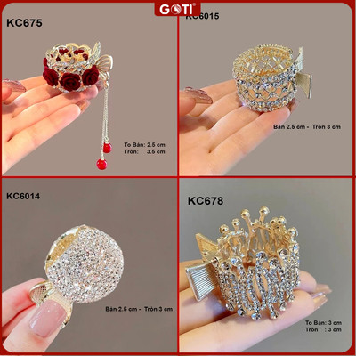 GOTI Quà Tặng Cho Nữ 20/10 8/3 Thanh Lịch - Kẹp Tóc Đuôi Ngựa Dạng Tròn Đính Đá Chéo Ziczac KC6015