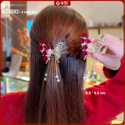 GOTI Phụ Kiện Tóc Nữ, Kẹp Tóc Càng Qua Kiểu Hàn Quốc Hoa Đỏ Phong Cách Dịp Tết Nhiều Loại KC663