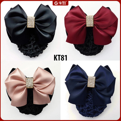 GOTI – Kẹp Tóc Có Búi Lưới Hình Nơ Đính Đá Nhuỵ Phối Nhung Mềm Mịn Cao Cấp Dành Cho Nữ Công Sở, Hàng Không, Y Tá KT81