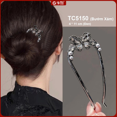 GOTI Trâm Cài Tóc Kiểu Trâm Cài Dạng Xước Hình Bướm Đá Xám Sang Trọng Quý Phái TC5150