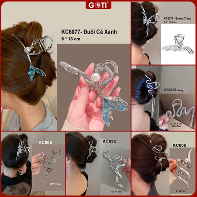GOTI Kẹp Cua Họa Tiết Đuôi Cá Xanh Đính Hạt Thanh Lịch Xinh Xắn Quà Tặng 8/3 20/10 Dành Cho Nữ 6077