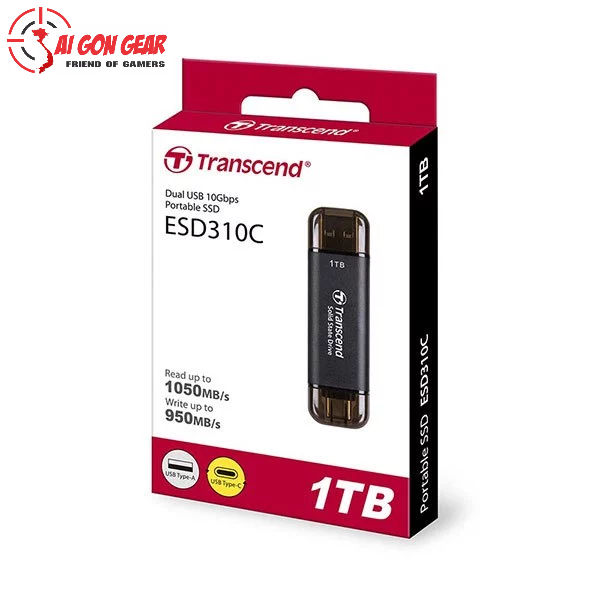 Ổ cứng gắn ngoài Transcend ESD310C 1TB – USB 10Gbps – Type C/A – Tốc độ 1050MB/s
