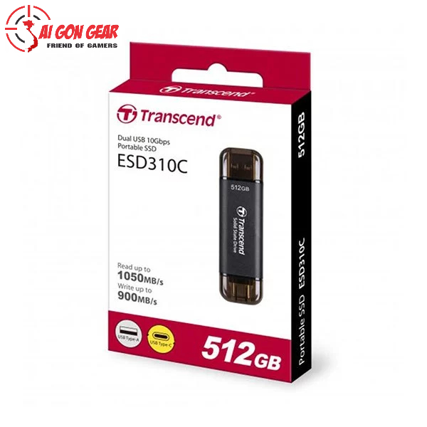 Ổ cứng gắn ngoài Transcend ESD310C 512GB – USB 10Gbps – Type C/A – Tốc độ 1050MB/s