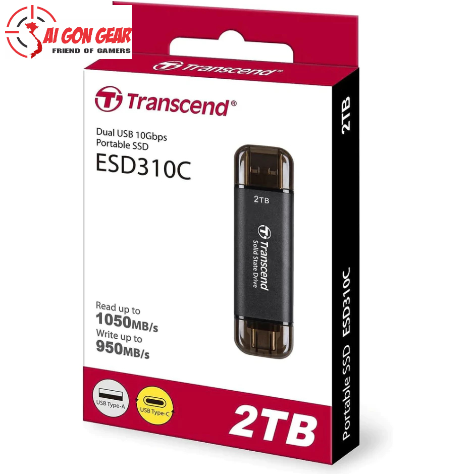 Ổ cứng gắn ngoài Transcend ESD310C 2TB – USB 10Gbps – Type C/A – Tốc độ 1050MB/s