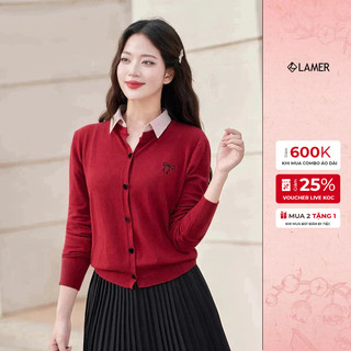   LAMER  Áo Len Cardigan Phối Cổ Sơ Mi Áo Khoác Len Mỏng Thu Đông O61W25Q016 