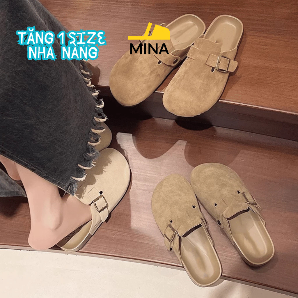 [Đặt Tăng 1 Size] Dép Slip-On Giày Lười Nữ, Sục Da Lộn chất da mềm Đế cao thời trang_MINA