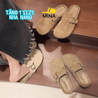 [Đặt Tăng 1 Size] Dép Slip-On Giày Lười Nữ, Sục Da Lộn chất da mềm Đế cao thời trang_MINA