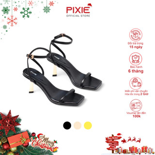  Giày Sandal Nữ Cao Gót 7cm Quai Mảnh Gót Vàng Mũi Vuông Hở Ngón Pixie H407 