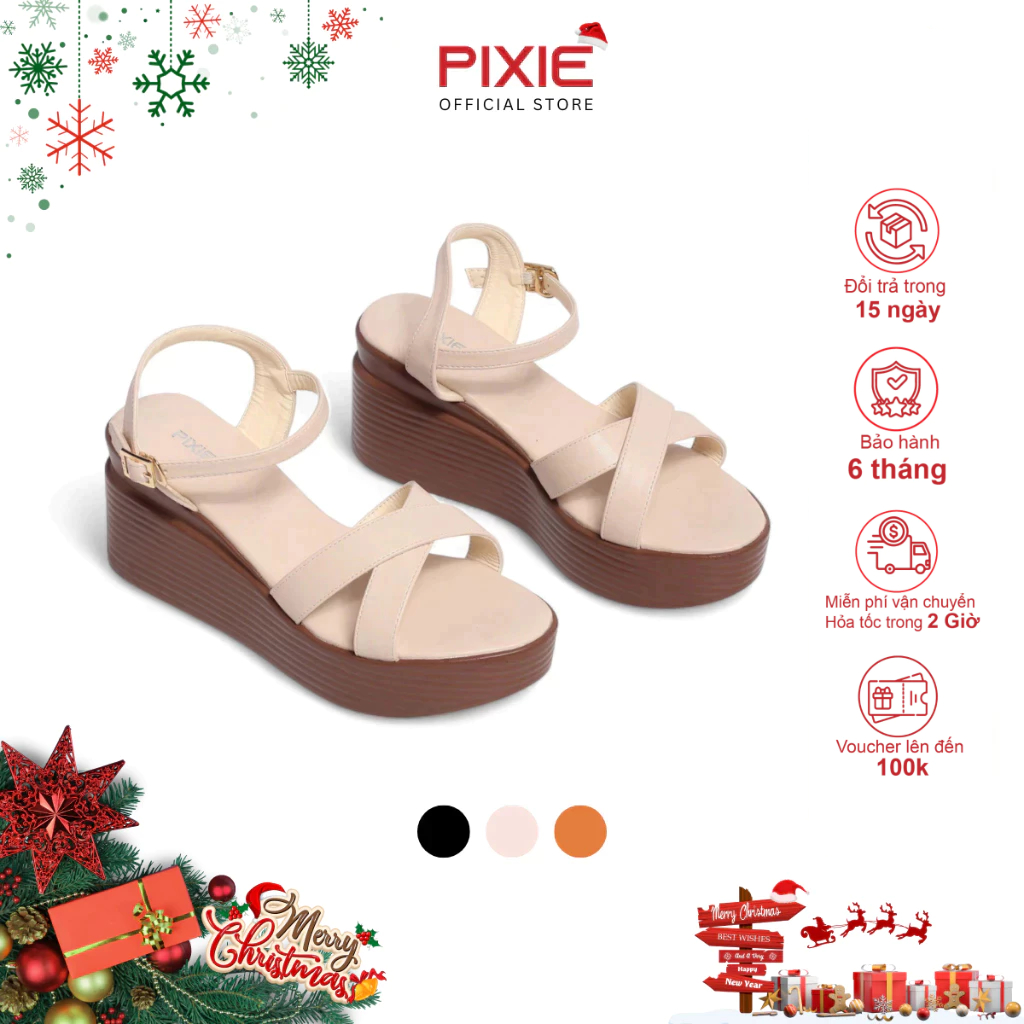  Giày Sandal Nữ Đế Xuồng Quai Chéo 7cm Pixie P207 