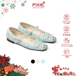  Giày Búp Bê Nữ Đế Bệt Quai Ngang Cắt Laser Hoa Thời Trang Pixie H412 