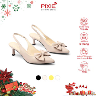  Giày Cao Gót Slingback Nữ Cao 5cm Mũi Nhọn Phối Nơ Pixie H344 