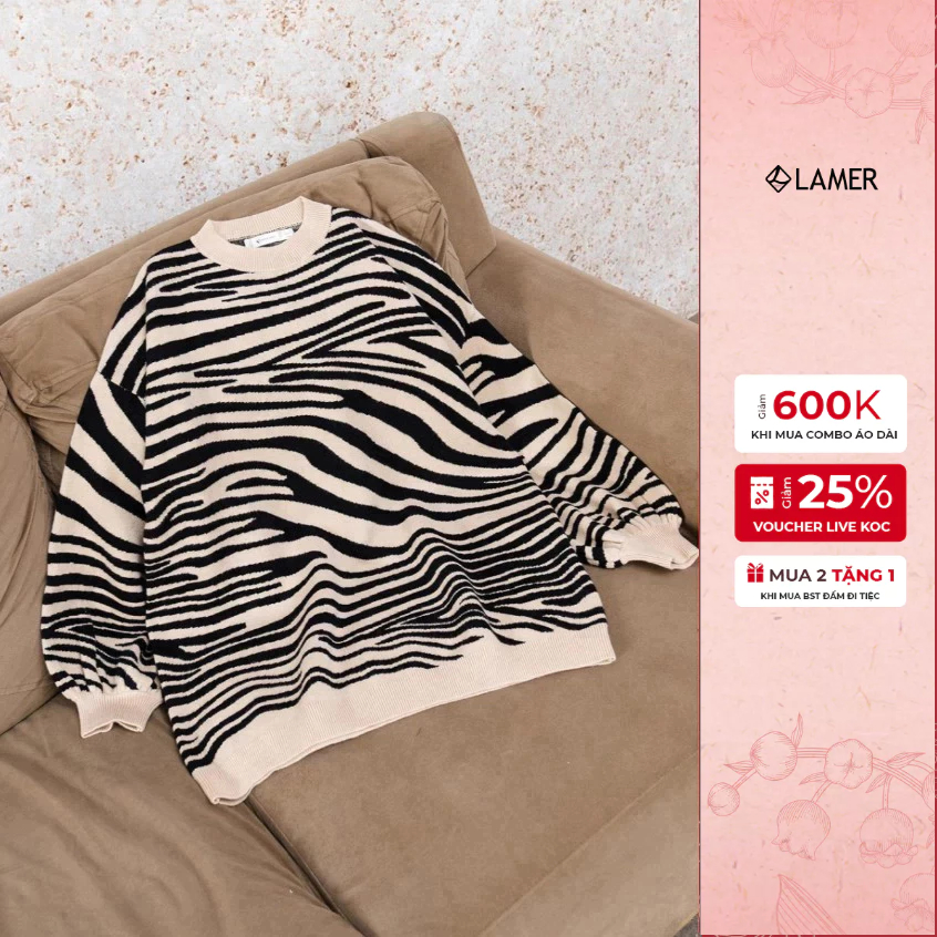 Áo Len Dáng Rộng Tay Bo Phối Màu VIEN TRAN V61W24T007