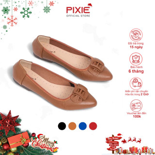  Giày Búp Bê Nữ Mũi Nhọn Da Thật Nơ Xếp Pixie P126 