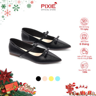  Giày Búp Bê Nữ Đế Bệt Mũi Nhọn Phối 2 Nơ Nữ Tính Thời Trang Pixie H414 