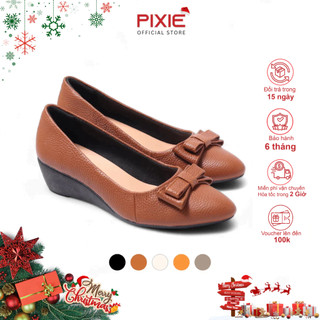   Form nhỏ tăng 1 size  Giày Búp Bê Đế Xuồng Da Thật 5cm Mũi Nhọn Gắn Nơ Pixie X619 