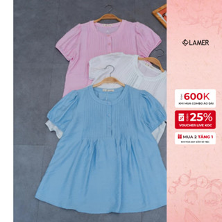 Áo Kiểu Nữ Dáng Suông Cổ Tròn Áo Sơ Mi Babydoll Ngắn Tay Mí Ngực LeH D61B25H002 