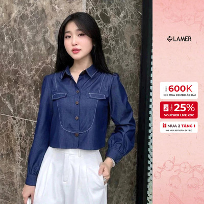 Áo Sơ Mi Croptop Dài Tay Vải Bò Lụa VIEN TRAN V61H24Q064