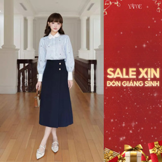  Chân váy nữ dáng A lệch tà cách điệu nhiều màu đính cúc đồng trang trí YAME YCV603 