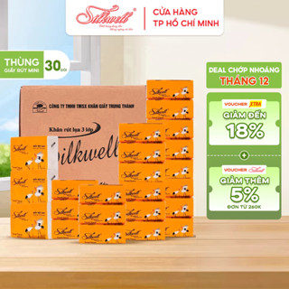  Thùng 30 gói Giấy rút lụa Silkwell Sếu 100 tờ 3 lớp khăn giấy ăn mini bỏ túi tiện lợi chất giấy siêu dai mềm mịn 