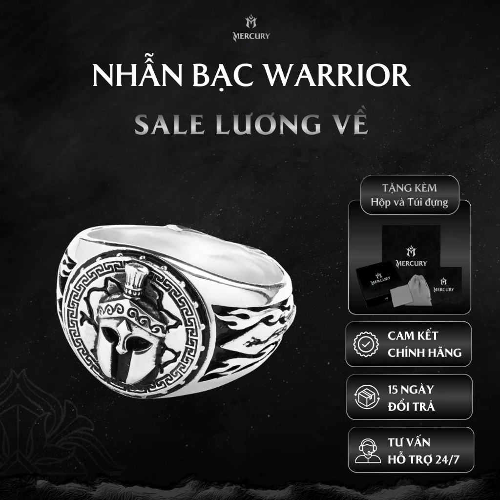 Nhẫn Bạc nam 925 Mercury Warrior -Trang sức Bạc 925 M MERCURY ACCESSORIES - Họa tiết thần thoại