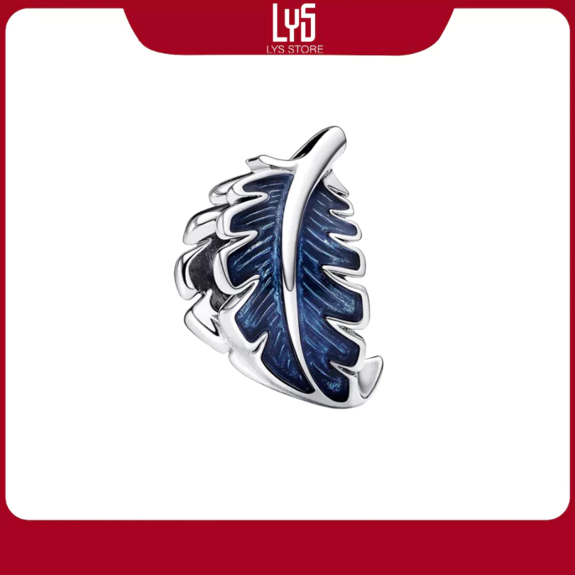 Charm Bạc Lys Blue Curved Feather Charm chiếc lá 1219 - Charm Bạc S925 cao cấp