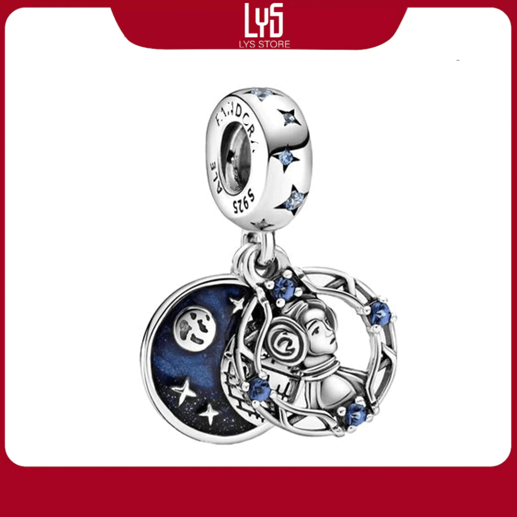 Charm Bạc S925 Ngôi Sao và Nữ Hoàng Star Wars Lightsaber Blue Enamel Green Crystal 1575