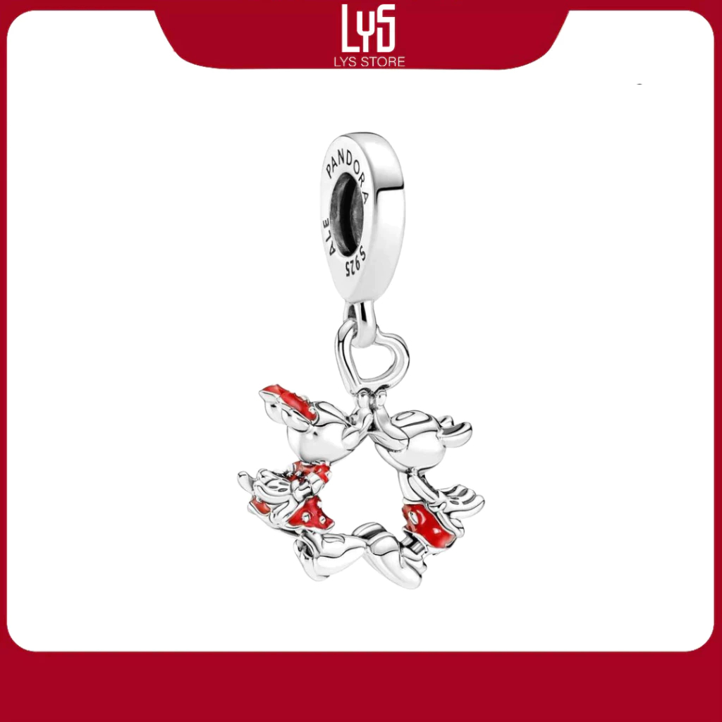 Charm bạc S925 Chuột Mickey hôn nhau Mickey Mouse & Minnie Mouse Kissing Dangle 1618