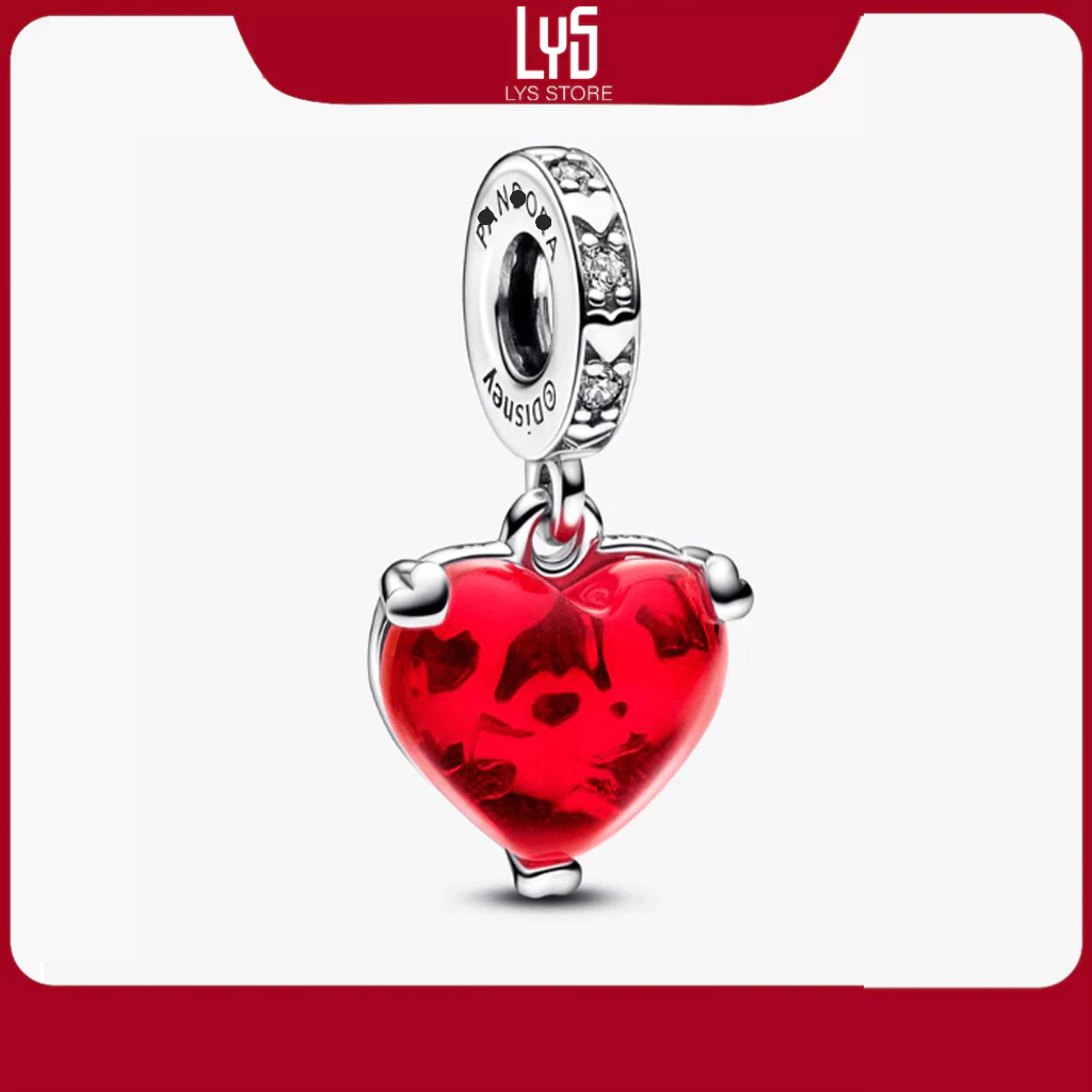 Charm treo Disney Mickey & Minnie Mouse Kiss Red Murano Glass 1643 - Charm chuẩn bạc S925