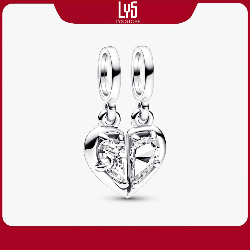 Charm bạc S925 hình trái tim chia đôi bằng bạc 1290