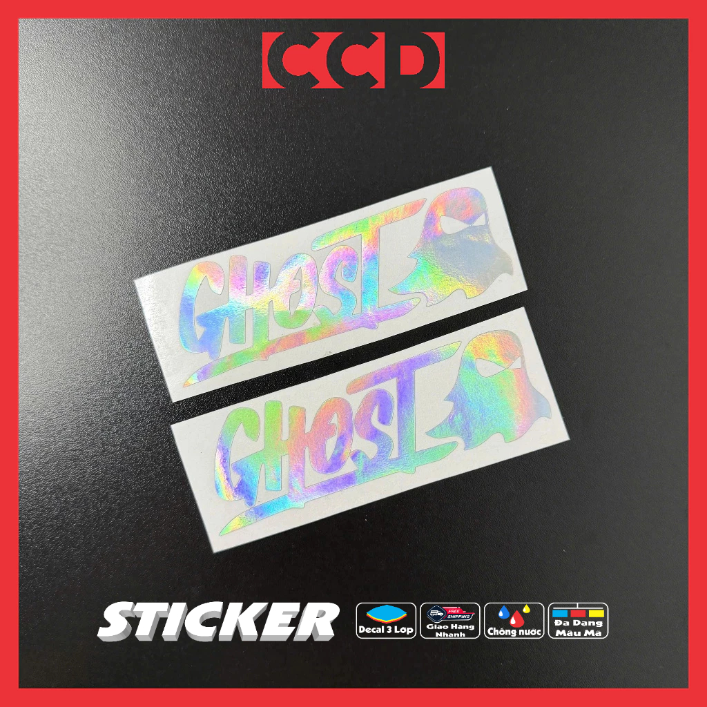 Bộ 2 Tem Decal Phản Quang 7 Màu Ghost - Ma