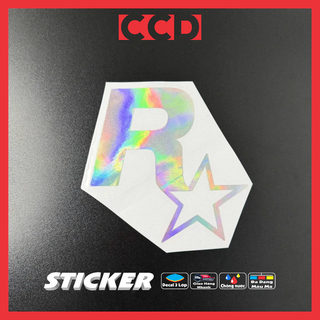 [C48] Tem Decal Phản Quang 7 Màu Chữ R Ngôi Sao - Rockstar