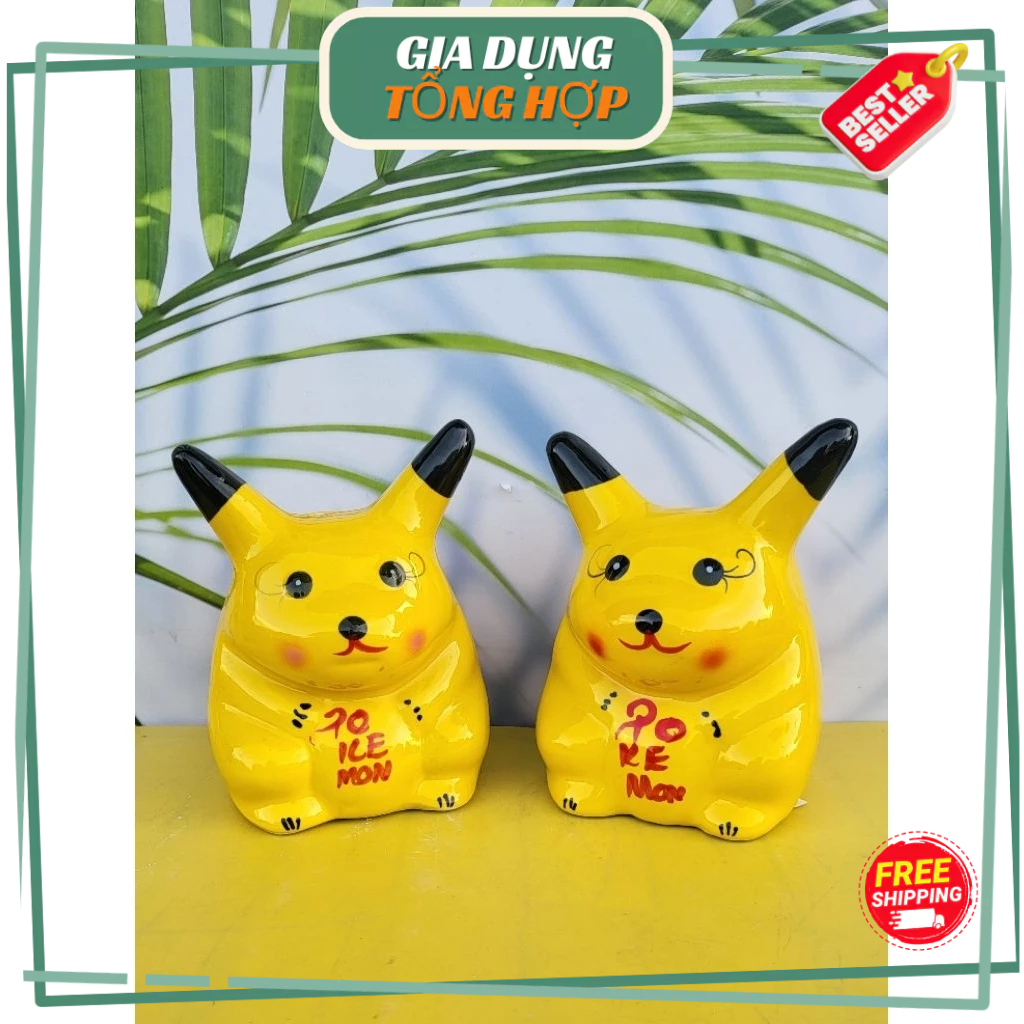 Lợn Sứ, heo đất ống heo tiết kiệm lỗ tròn -  pikachu vàng lỗ tròn tiết kiệm -Làng gốm Bát Tràng (GIA