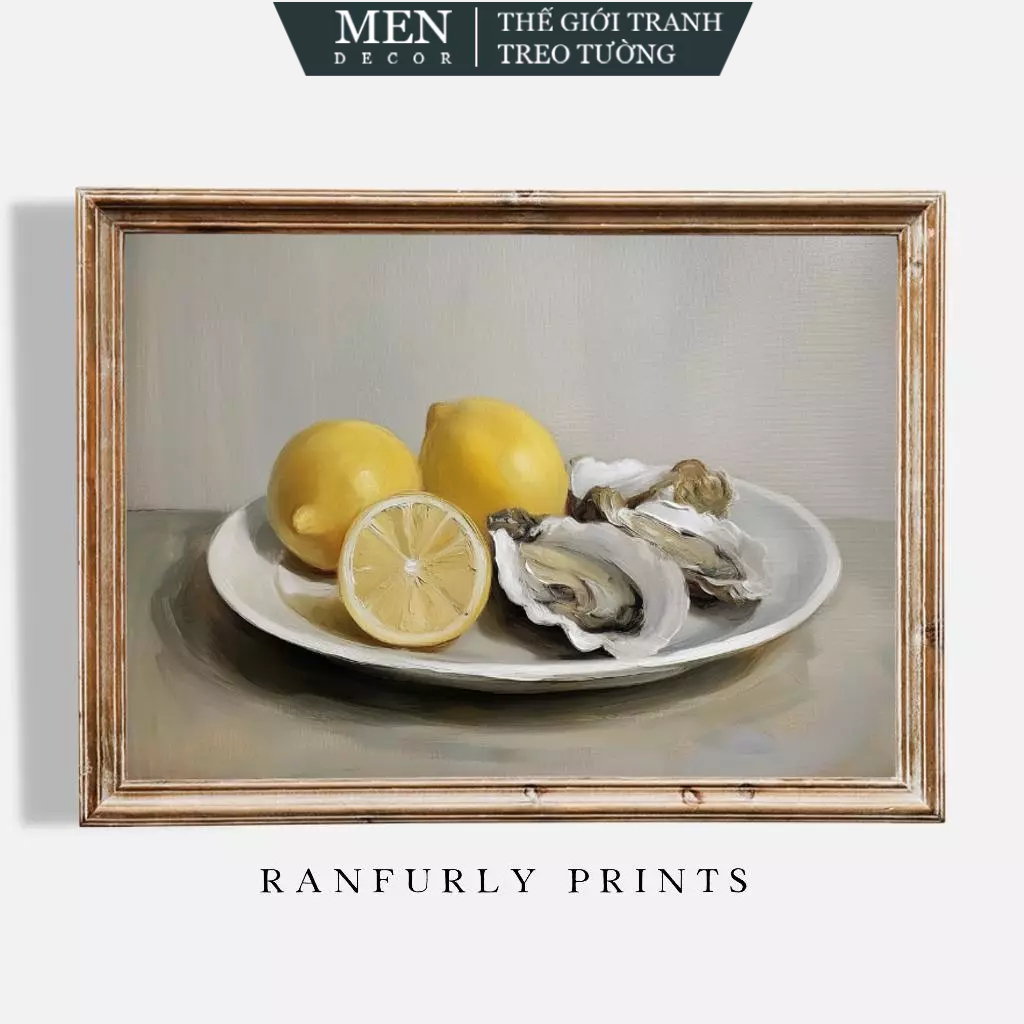 Tranh treo tường, Still Life Print – Oysters and Lemons Kitchen Wall Art, nhận in theo yêu cầu, tặng